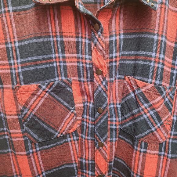 Bit & Bridle Western Shirt XL Plaid Snap Up Jeweled Collar Flannel Shirt - Picture 3 of 13